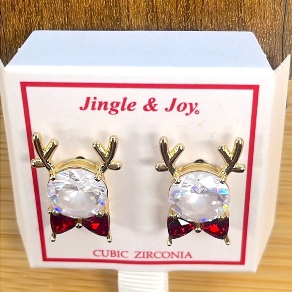 Brand New Large Cubic Zirconia Christmas Reindeer Bow Tie Sparkly Post Earrings - Picture 5 of 8